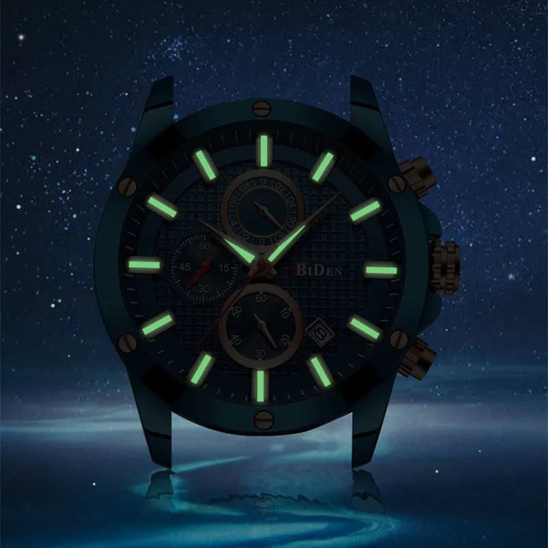 Men's quartz watch with blue dial, silicone band, 40mm alloy case and stainless steel pin buckle