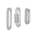 Geometric three-piece ear clip set with micro inlaid zircon stones in gold or white colour