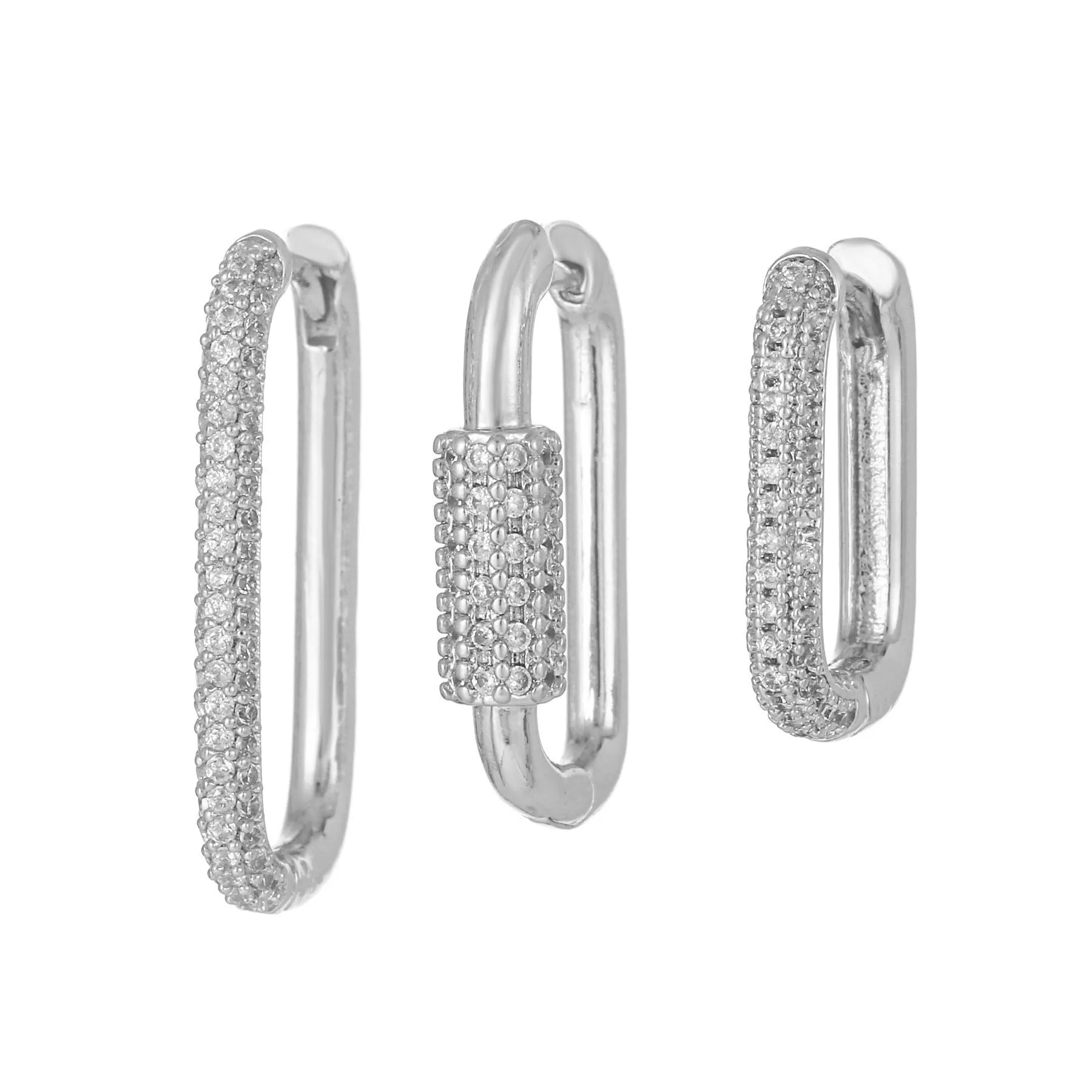 Geometric three-piece ear clip set with micro inlaid zircon stones in gold or white colour