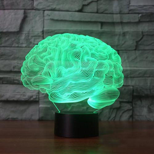 Brain-shaped 3D acrylic LED desk lamp with colour-changing lights on square black ABS base