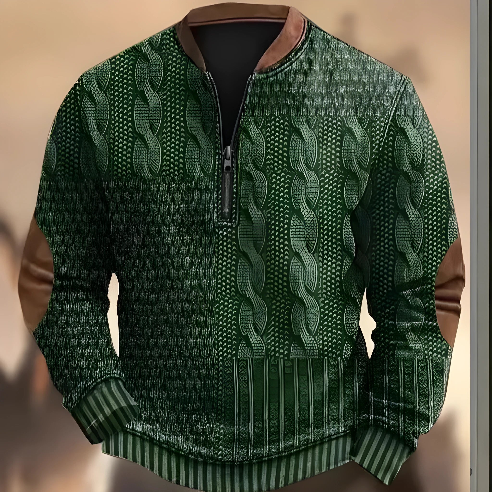 Men's casual checkered printed half zip hoodie in loose fit, polyester street style top
