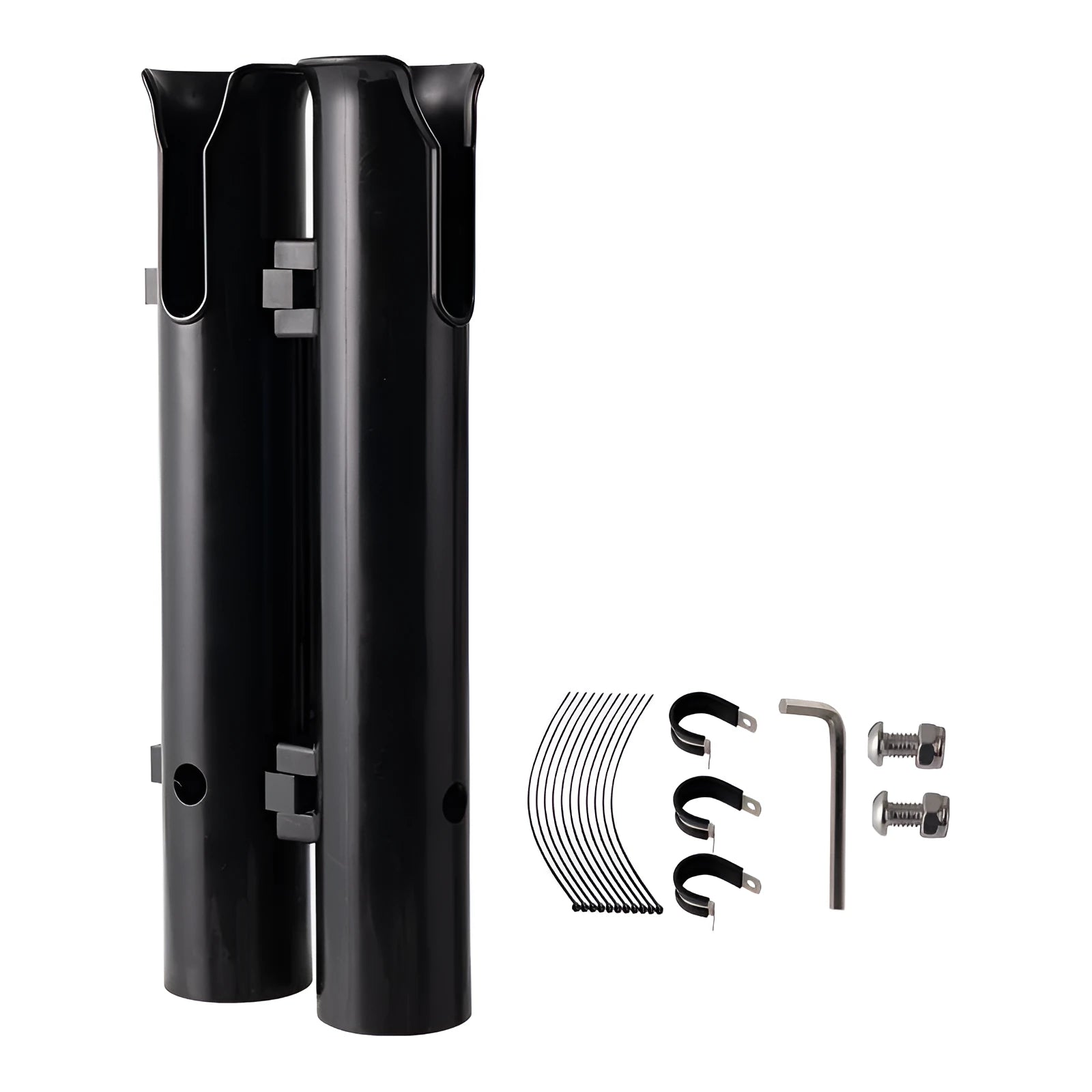 Carbon fibre fishing rod rack with pipe clamp for motorcycle and bicycle attachment