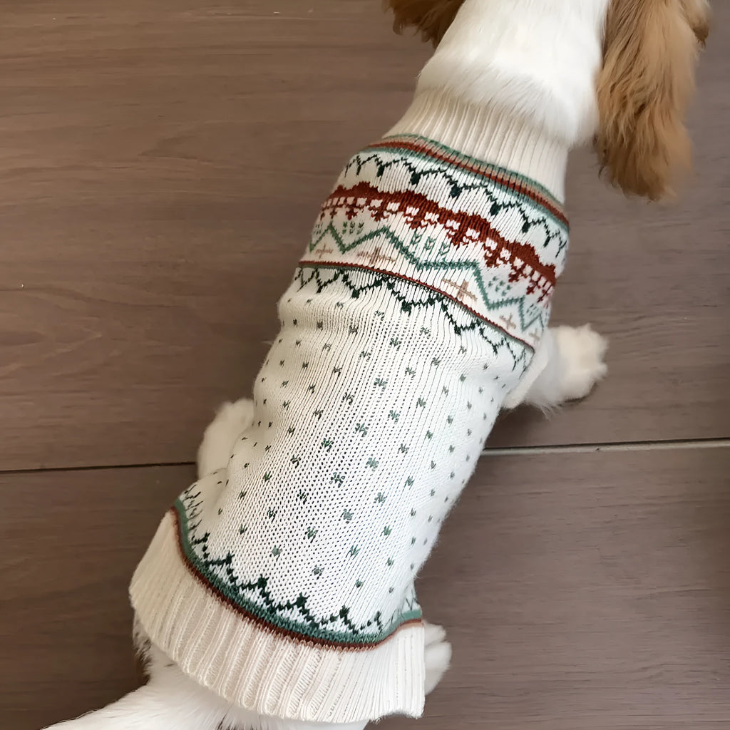 Fairisland beige bottom green dot polyester dog sweater for small breeds autumn winter