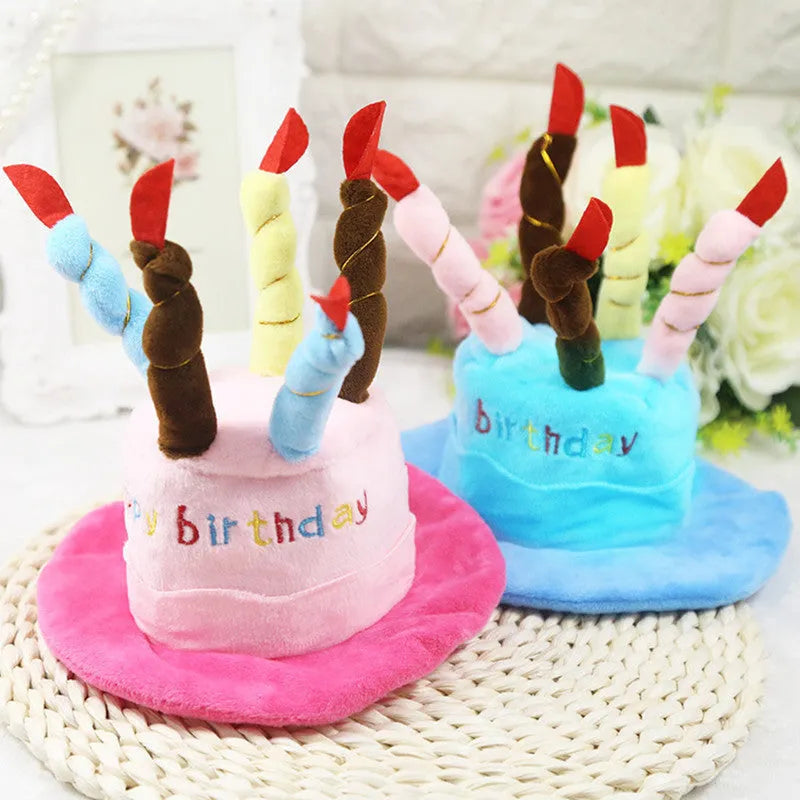 Blue or pink dog birthday hat measuring 21cm for pet celebrations