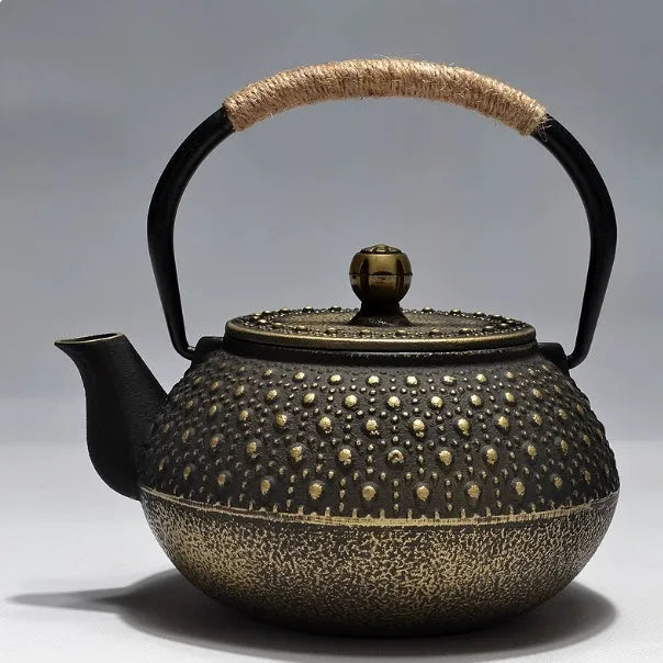 Japanese-style cast iron teapot with traditional decorative patterns and 0.9 litre capacity