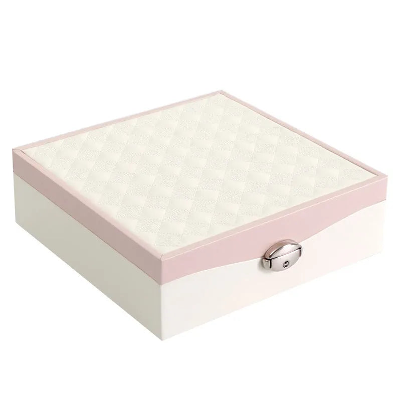 Red or white PU leather jewellery storage box with large capacity for necklace and ring organisation
