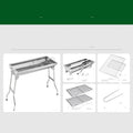 Stainless steel portable folding barbecue oven with grills, shown outdoors.