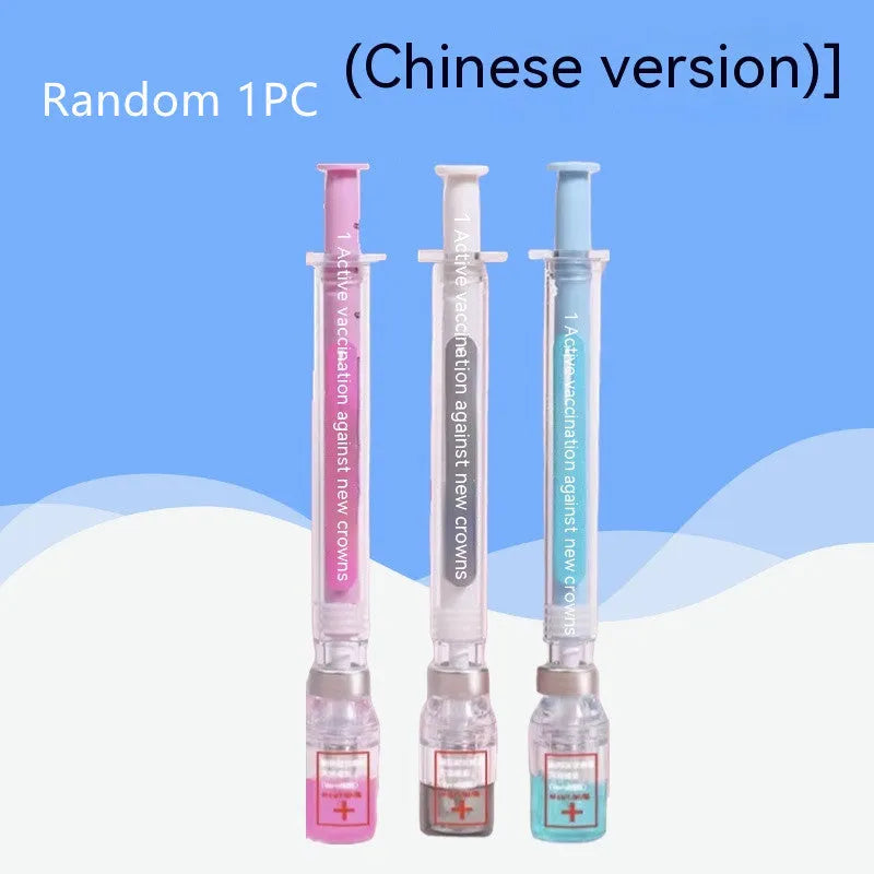 Vaccine design novelty gel pen showing 15.7cm length with black 0.5mm refill