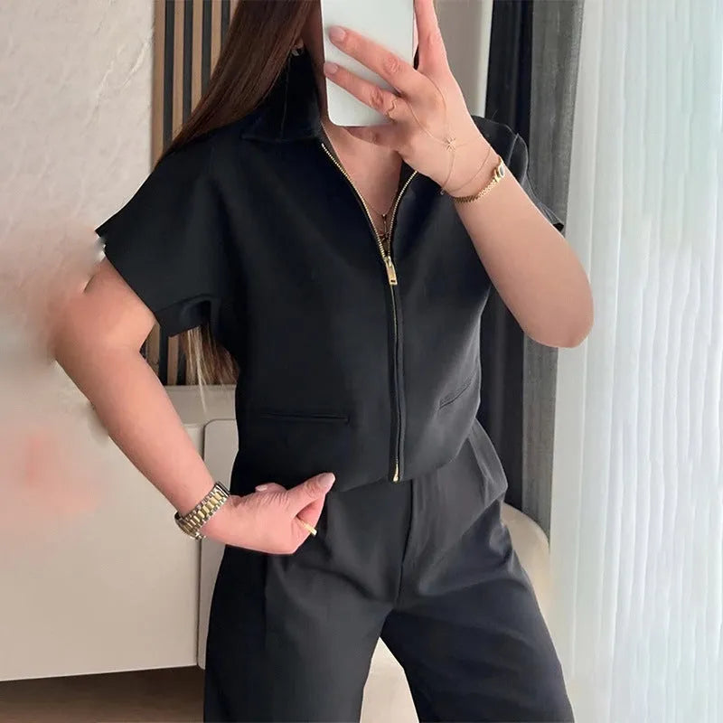 Casual polyester outerwear top in loose fit with short sleeves available in black, white or yellow colours