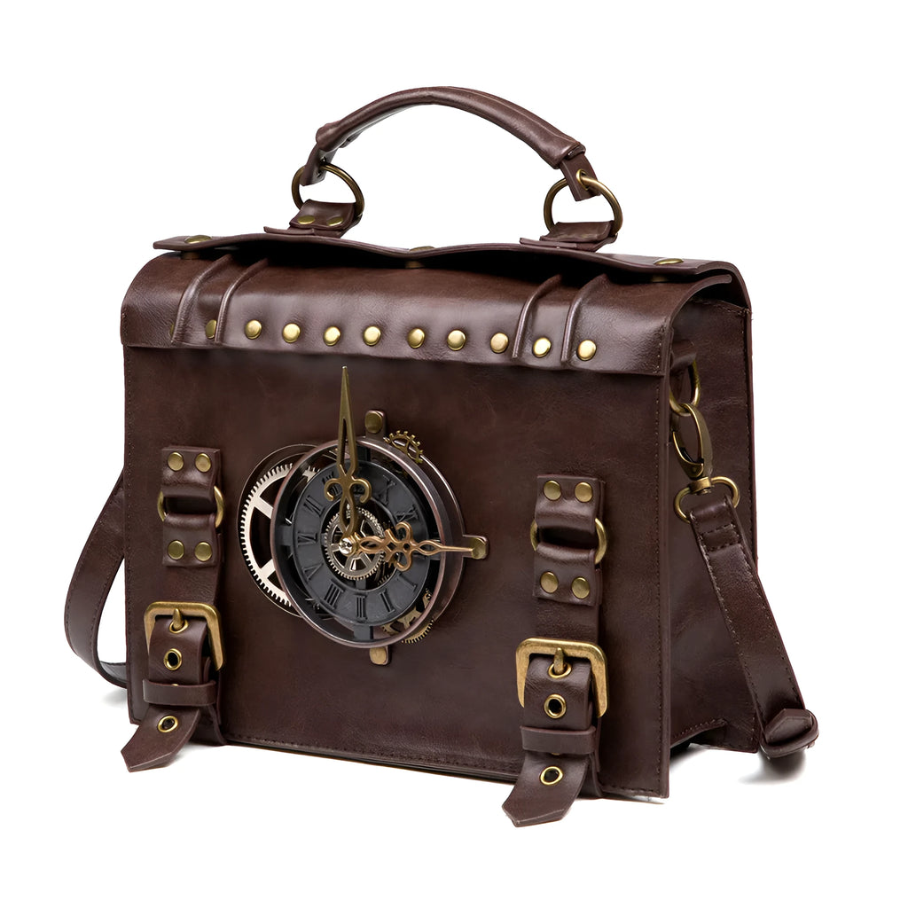 Bronze steampunk industrial retro shoulder bag with metal hardware 25x21x9cm