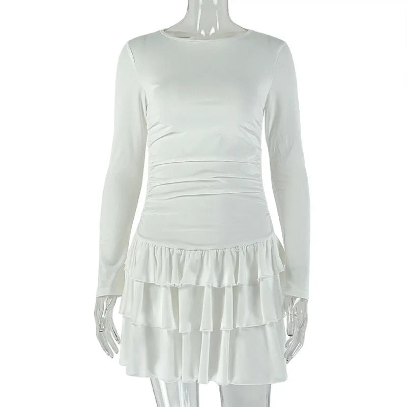 Women's pleated short dress in milk silk fabric, solid colour, short length, black colour option