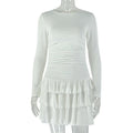 Women's pleated short dress in milk silk fabric, solid colour, short length, black colour option