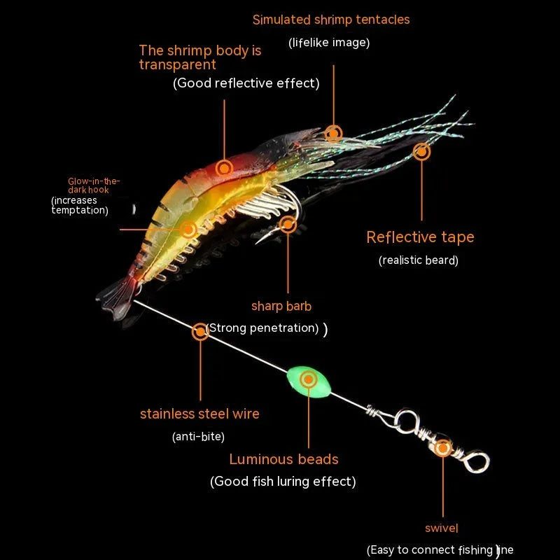 Luer soft fishing lure with metal hook in assorted colours including luminous pink and black head yellow body.