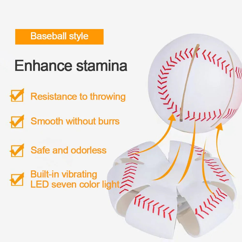 Interactive plastic dog toy showing ball and flying disc transformation modes in orange colour