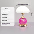 Light luxury mushroom table lamp with carved base in transparent colour on a wooden bedside table