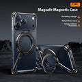 Black metal frame phone case with magnetic bracket for Apple iPhone 17 Pro Max, electroplated finish