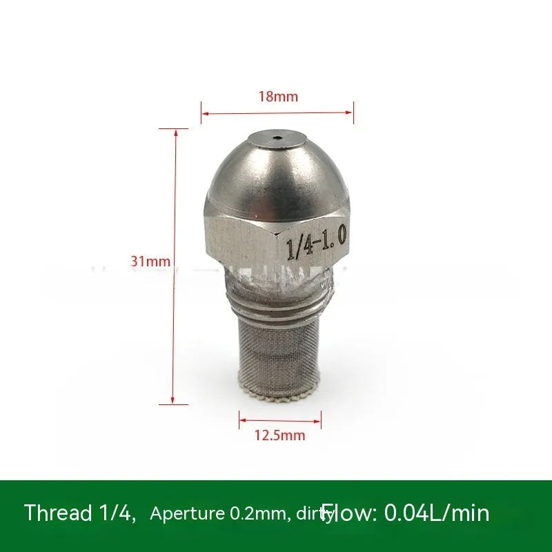 304 stainless steel two-point industrial spray nozzle with external thread and filter screen for atomisation.