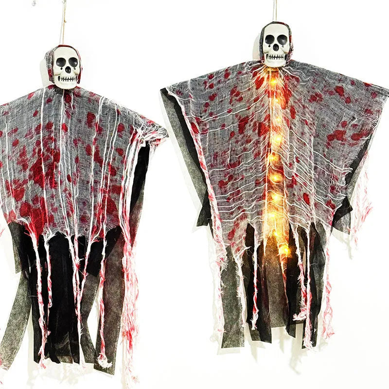 Blood-dyed luminous skull hanging ghost Halloween ornament for outdoor display