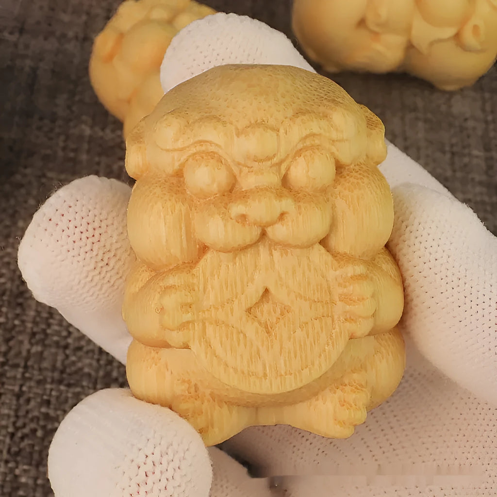 Solid bamboo carving ornament with money design, 4.5cm height, natural wood grain