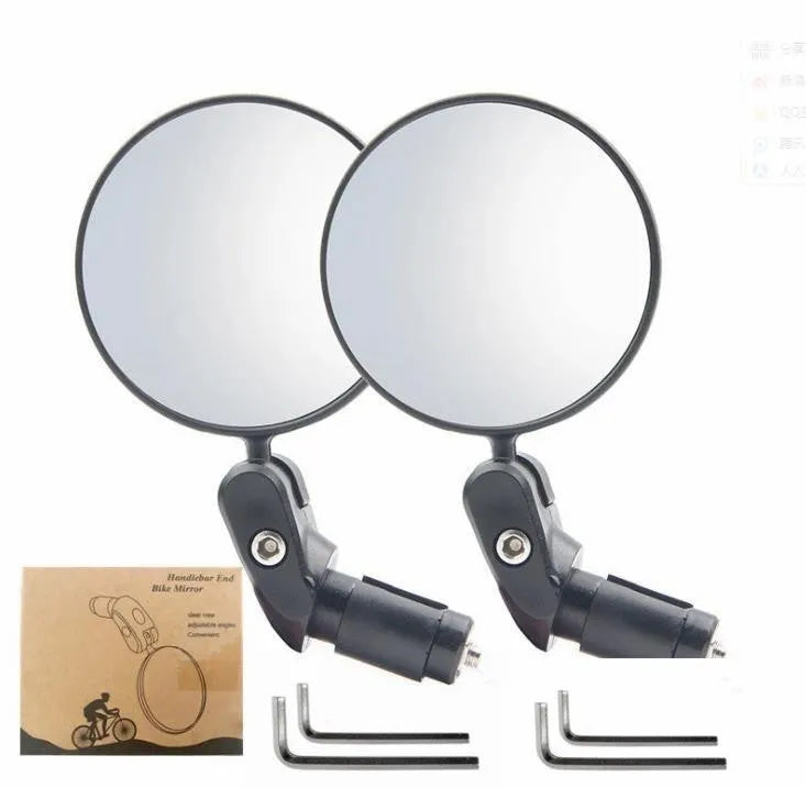 Black foldable convex rearview mirror with 7cm diameter reflector and rotating mount