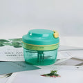 Green manual garlic and baby food grinder with 300ml clear container and stainless steel blade