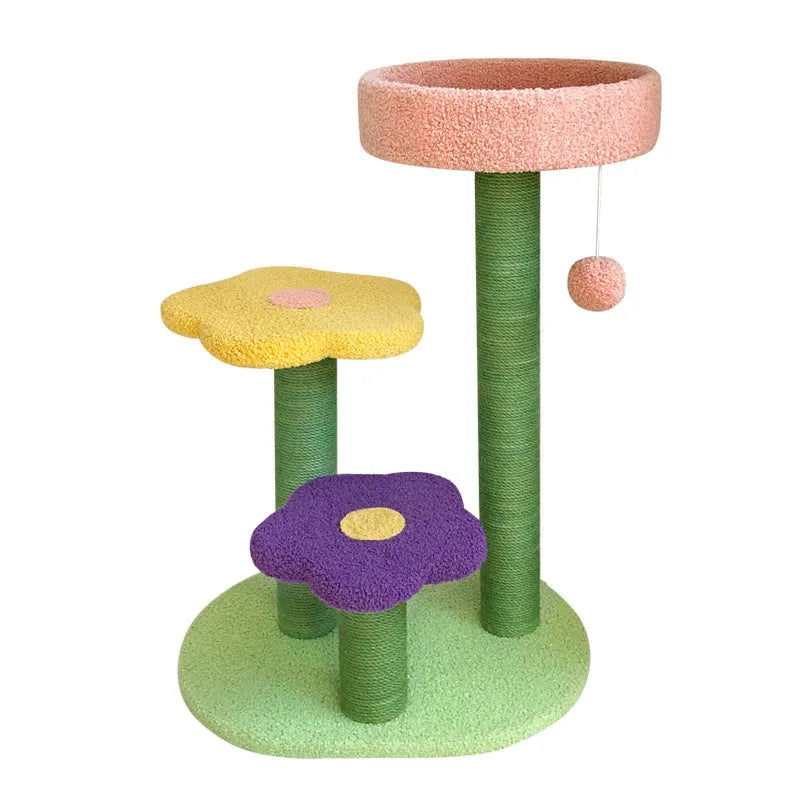 Cat tower with sisal scratching posts, 28 inch stable climbing tree for indoor cats, backrest style