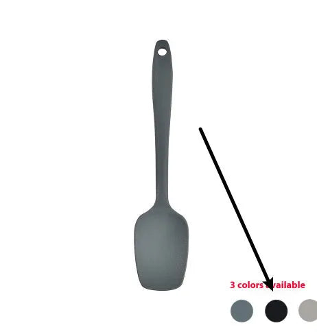 12-piece silicone kitchenware set with rotating storage bucket showing utensils in black, dark grey or khaki colours