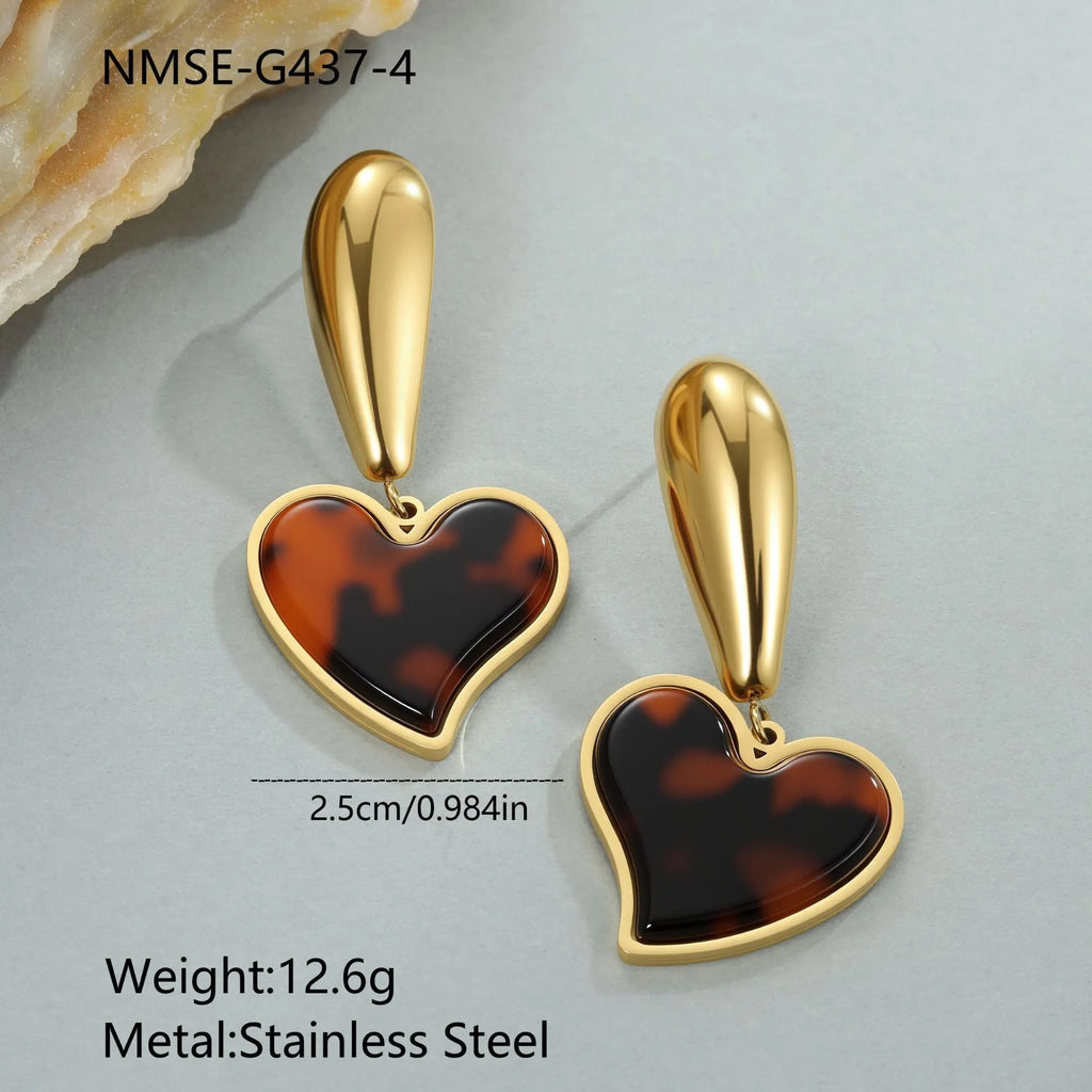 Tortoiseshell resin hawksbill colour earrings with stainless steel construction and geometric designs