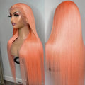 Light orange front lace wig in long straight style with side bangs
