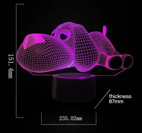 Doggo Desktop Lamp showing 3D illusion effect with multi-colour LED lighting