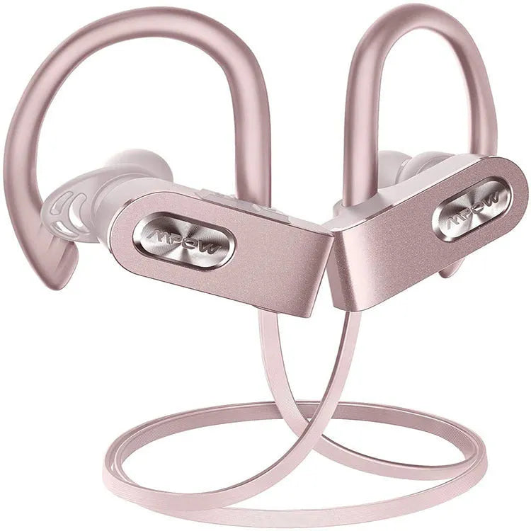 Red hanging ear Bluetooth wireless headset with bilateral stereo design
