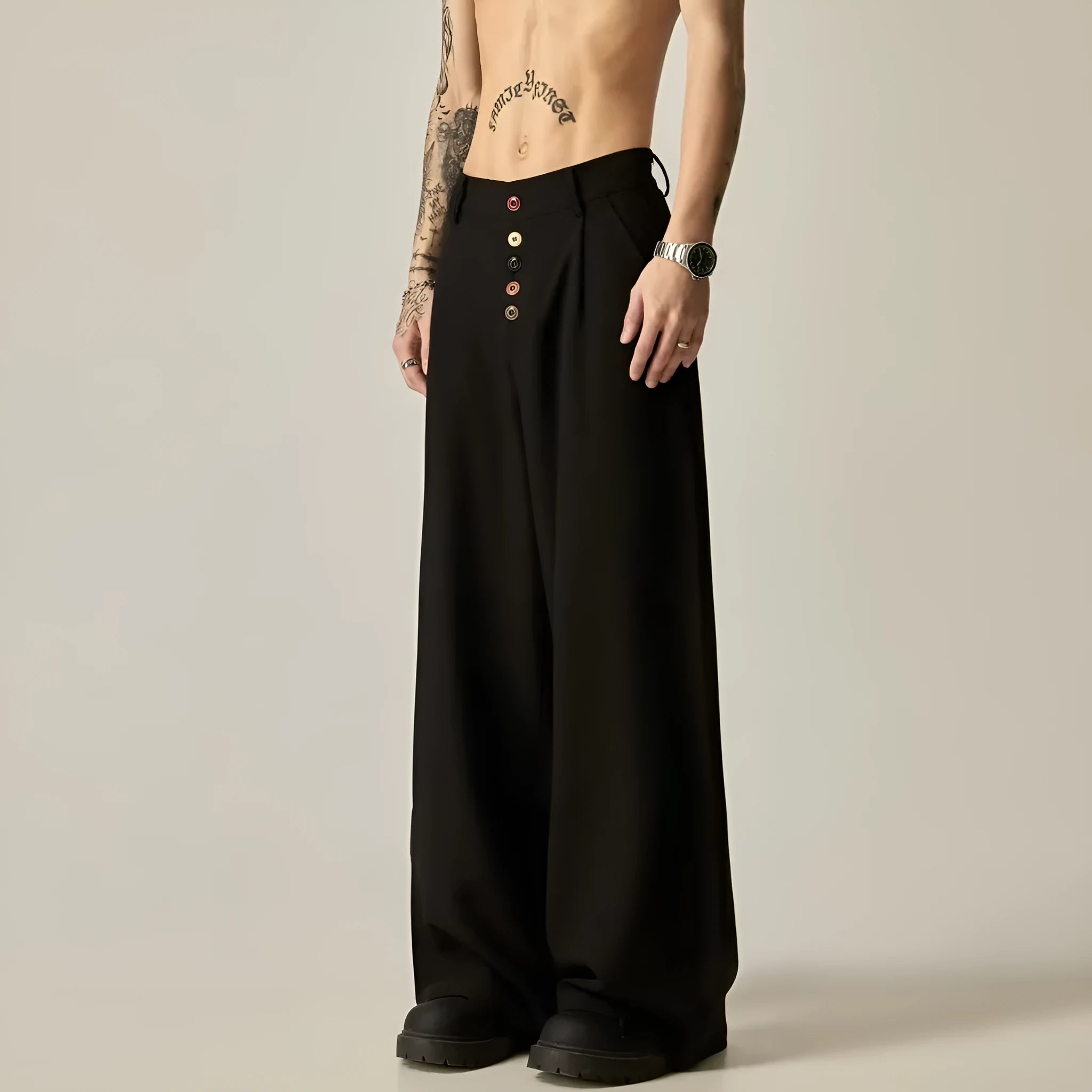 Men's vertical tube wide-leg trousers in solid colour with mid-waist design