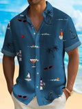 Man wearing a loose-fit digital print Hawaiian shirt in a vibrant colour.