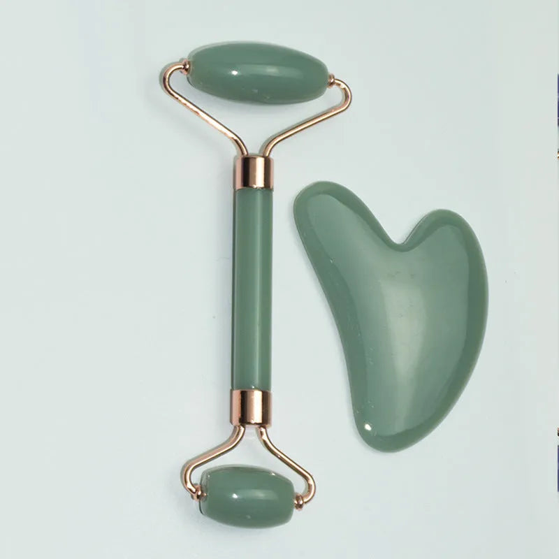 Stainless steel facial massage tool set with heart-shaped eye board and dual-head roller
