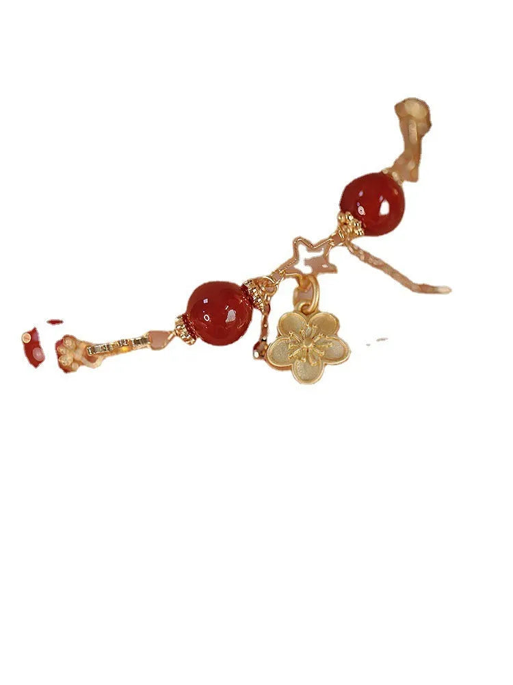 Red agate double layer bracelet with peach blossom ethnic design elements