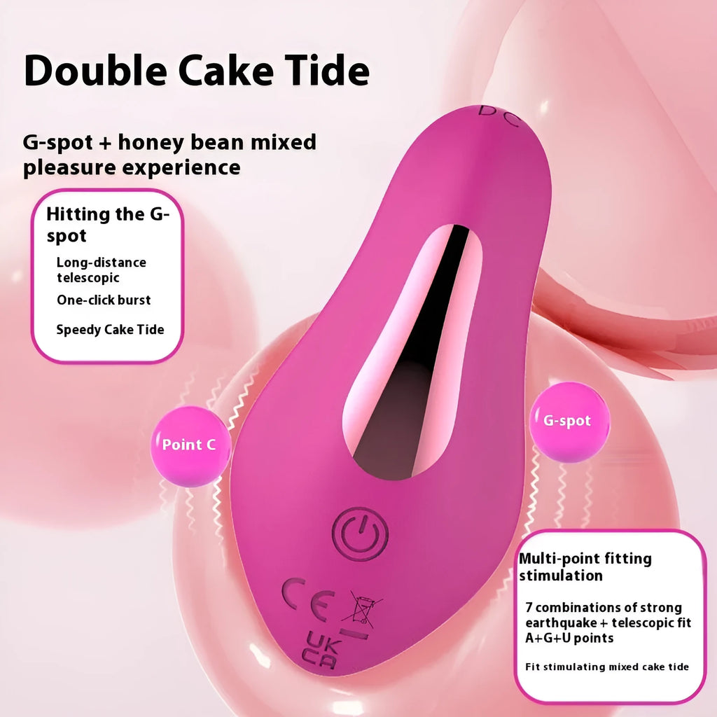 Rose red wearable female massager with smartphone APP remote control on a white background