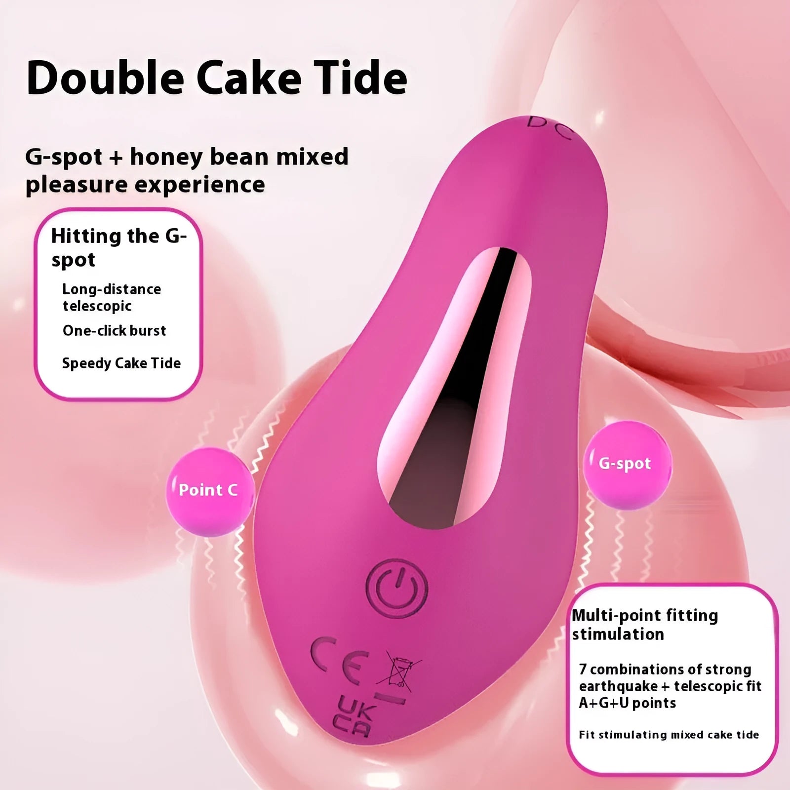 Rose red wearable female massager with smartphone APP remote control on a white background