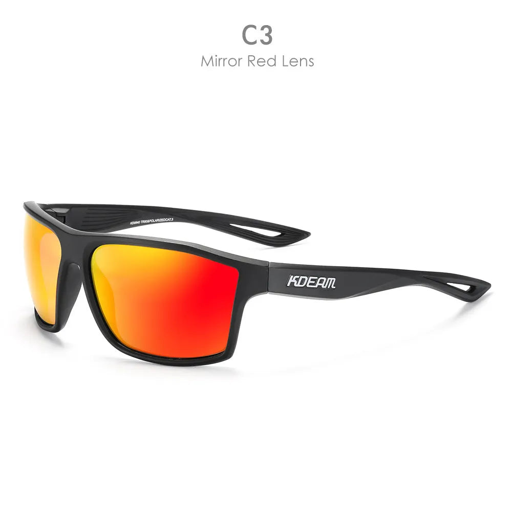 Sports polarized sunglasses with TR90 frame, TAC lens, UV400 protection, full frame box design, available in 11 colour options