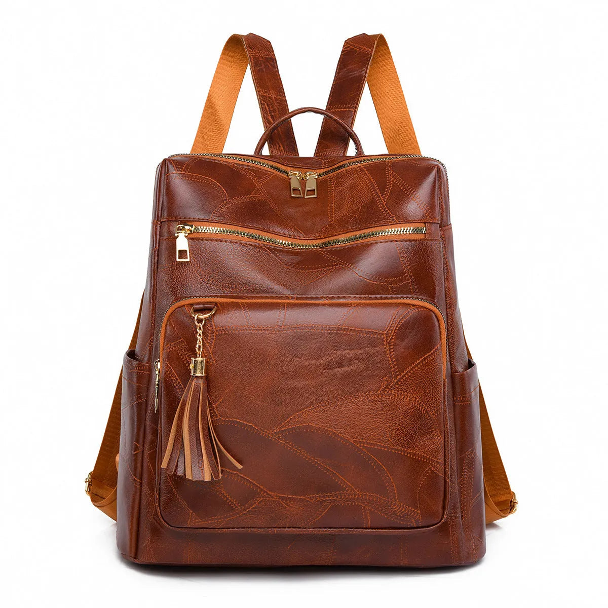 Women's large-capacity retro fashion backpack in white with plaid pattern and soft PU construction