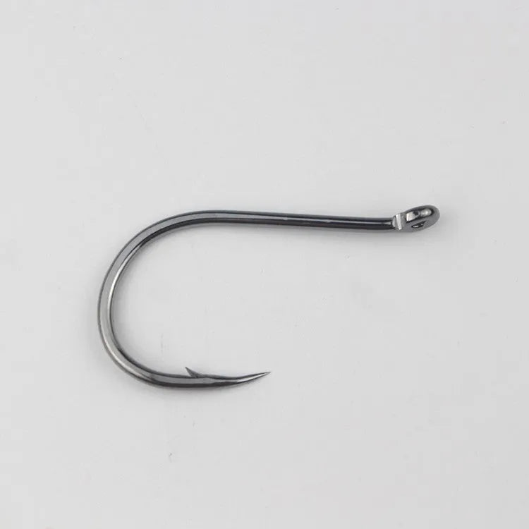 Alloy carbon steel barbed fishing hooks with ring eyes in various sizes for rock and sea fishing
