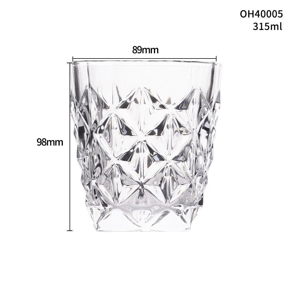 Thick bottom whiskey shot glass in glass construction with 301-400ml capacity showing colour options