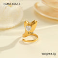 Geometric stainless steel zircon ring with open-mouth adjustable design on a hand.