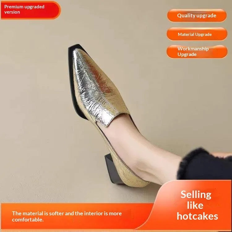 Women's solid colour pointed deep mouth kitten heel shoes with low heel and mid-top shaft