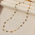 Gold titanium steel women's necklace with natural stone pendant and O-ring chain in retro simple style