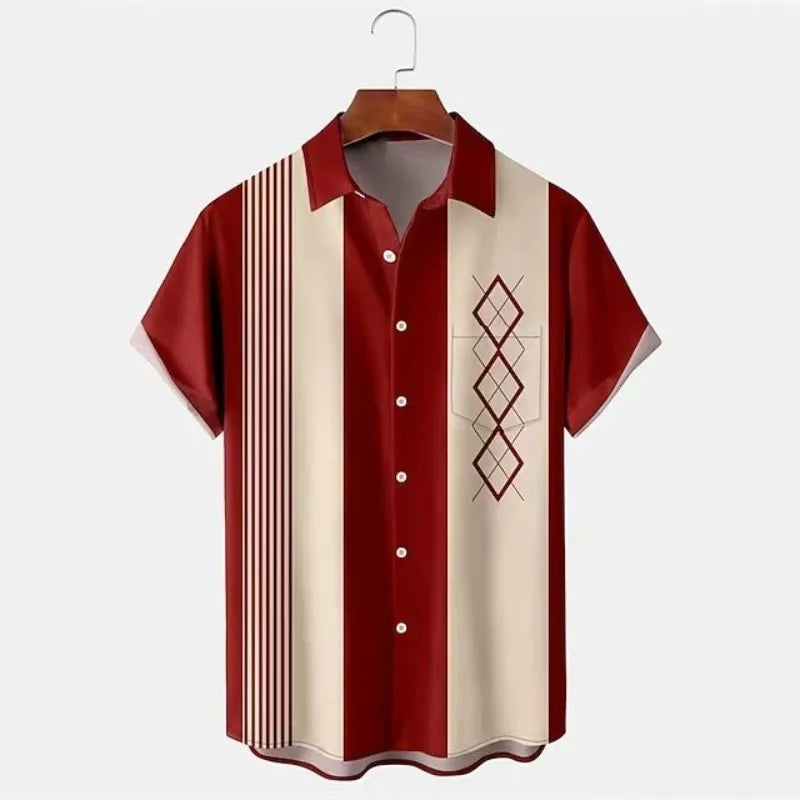 Men's slim fit casual shirt with 3D floral print on lightweight polyester fabric