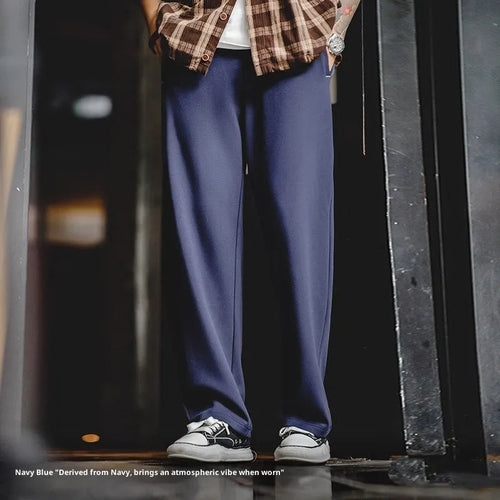 Casual loose-fit anti-wrinkle polyester sweatpants for men in dark blue, grey, or light brown