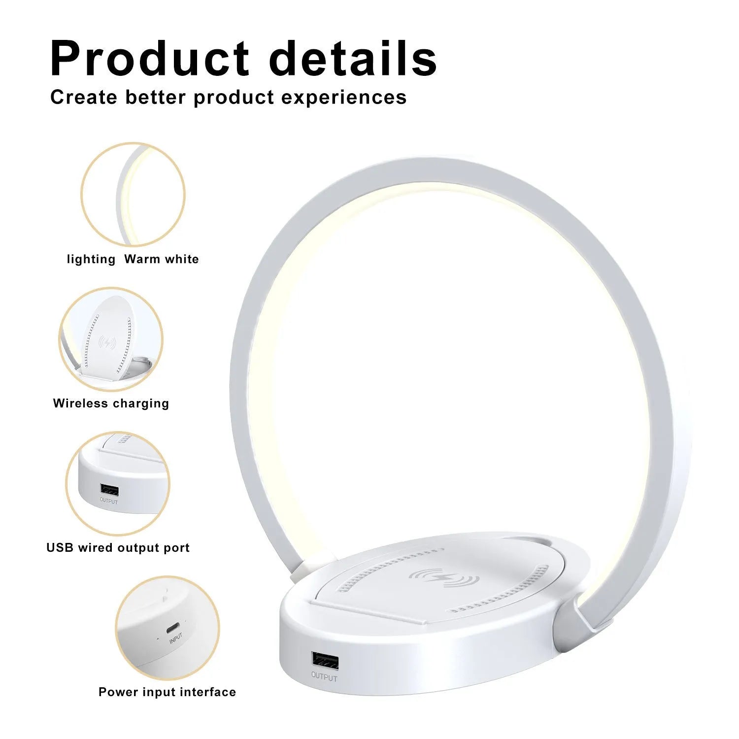 Night light lamp Bluetooth speaker table light with 10W wireless charger USB port phone holder in black finish