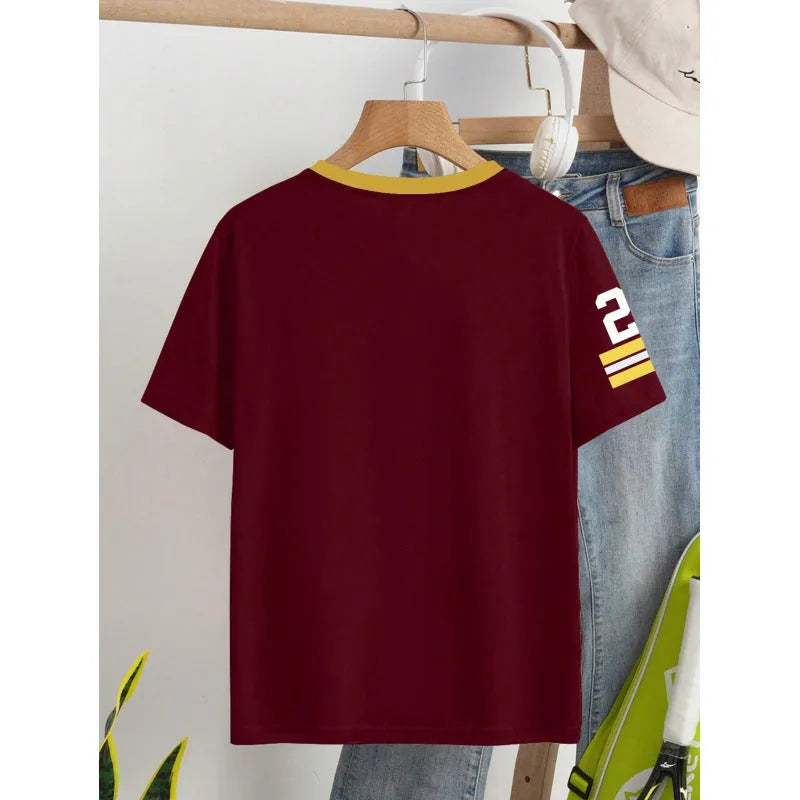 Cotton loose fit T-shirt with digital printed letter pattern in red colour option