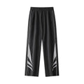 Men's straight-leg casual trousers in black or grey, featuring an elastic waist and thin summer fabric.