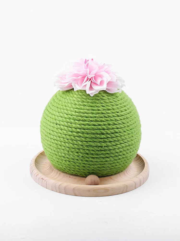 Cactus-shaped vocal cat toy with grinding paw surface and three colour options on a floor